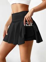 Women's 2 in 1 High Waist Sports Skort, Gym Shorts, Solid Pocket Design Skort for Yoga Gym Workout, Ladies Sportswear for Sum...