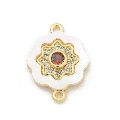Brass Micro Pave Clear Cubic Zirconia & Shell Connector Charms