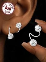 925 Sterling Silver Fashionable Rhinestone Decor Dangle Earrings, Elegant Jewelry for Women for Party, Daily Clothing Decor, ...