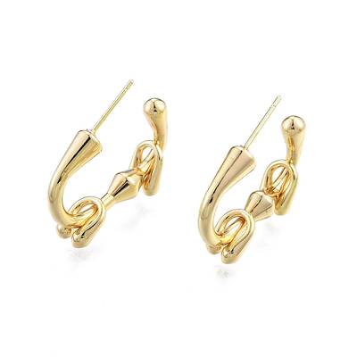 Brass Arc Beaded Stud Earrings