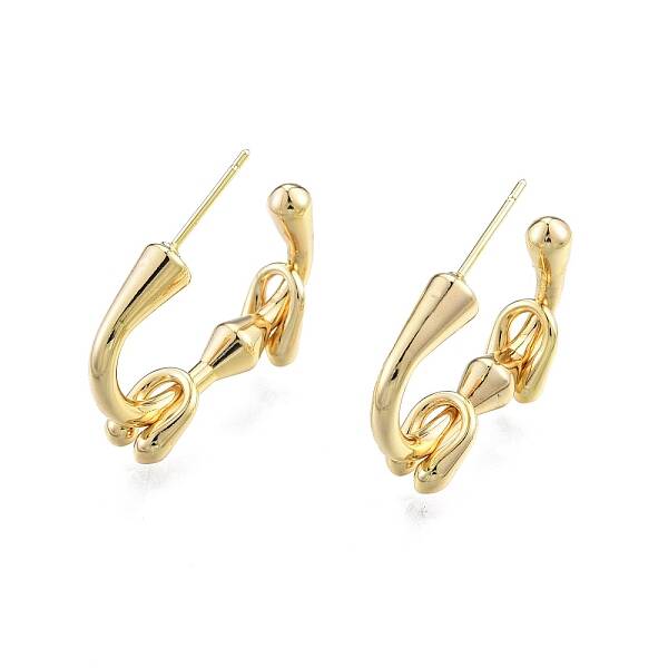 Brass Arc Beaded Stud Earrings