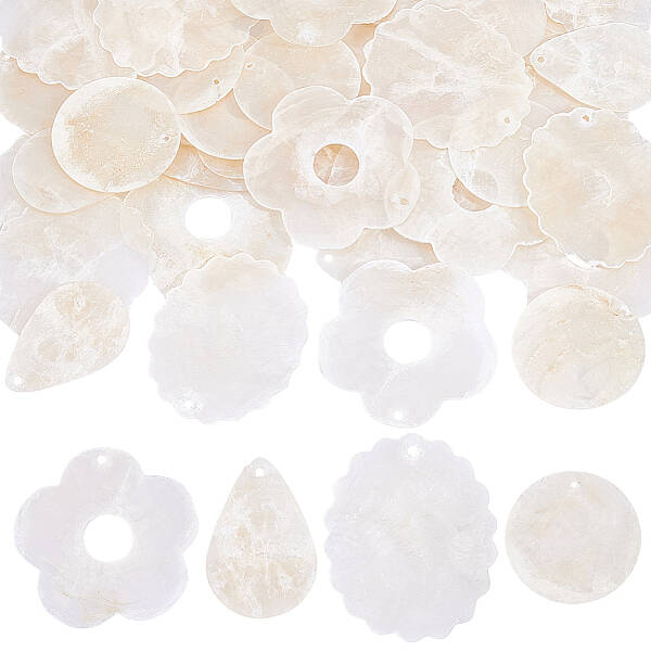 48Pcs 4 Styles Natural Capiz Shell Pendants