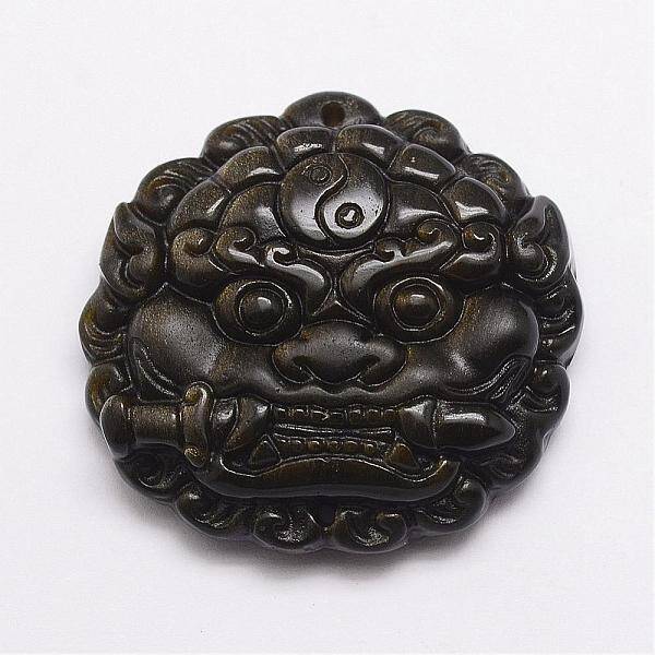 Feng Shui Natural Golden Sheen Obsidian Carven Pendants