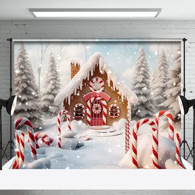 Aperturee Snowy Forest Gingerbread House Christmas Backdrop - Aperturee