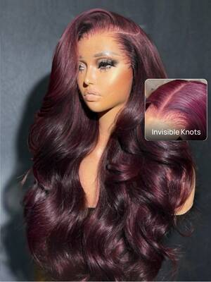 Nadula 7x5 and 13x4 Burgundy Plum Layer Cut Straight Lace Frontal Wig Pre-everything Invisible Knots Put on and Go Wig