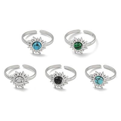 304 Stainless Steel Synthetic Gemstone Cuff Rings