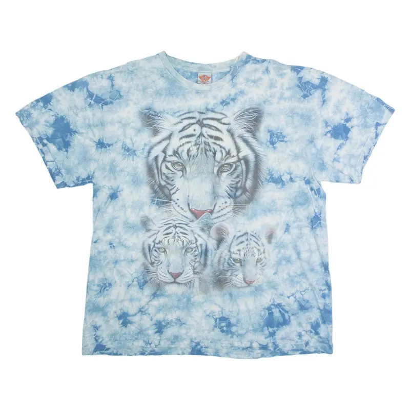 ROCK EAGLE Snow Leopard Mens Tie Dye T-Shirt Blue Crew Neck 2XL