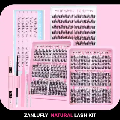 zanlufly Natural Lash CLusters C Curly Wispy Eyelash CLusters Short Anime Lash Extension Kit Makeup 9 10 11MM Manga Eyelashes...