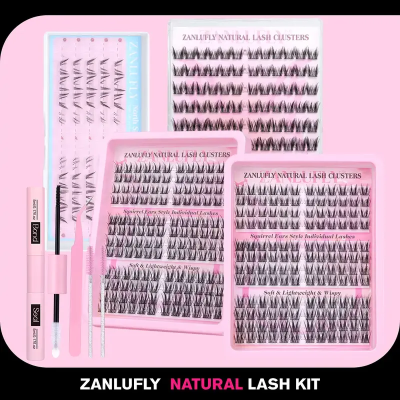 zanlufly Natural Lash CLusters C Curly Wispy Eyelash CLusters Short Anime Lash Extension Kit Makeup 9 10 11MM Manga Eyelashes...