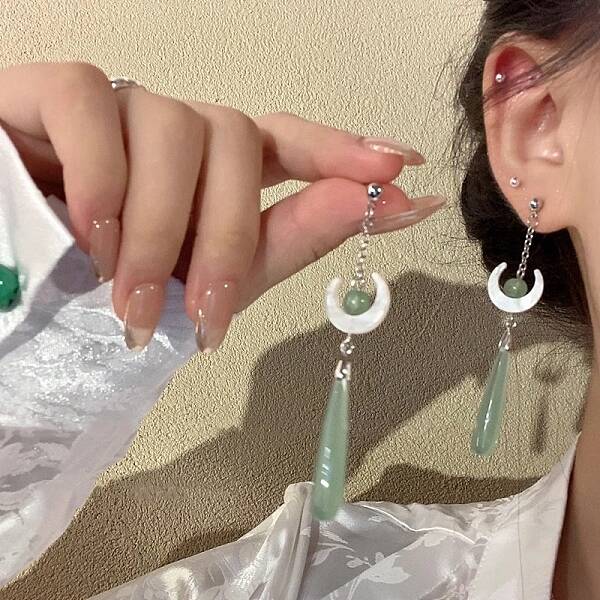 Alloy & Glass Moon Teardrop Dangle Studs Earrings