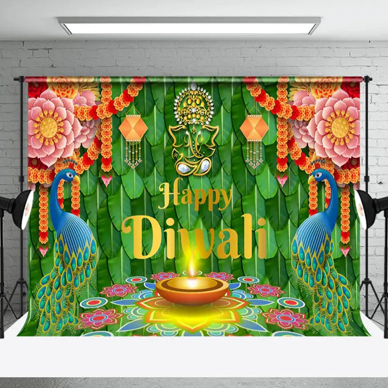 Aperturee Bunga Malai Ganesha Floral Mandala Diwali Backdrop - Aperturee