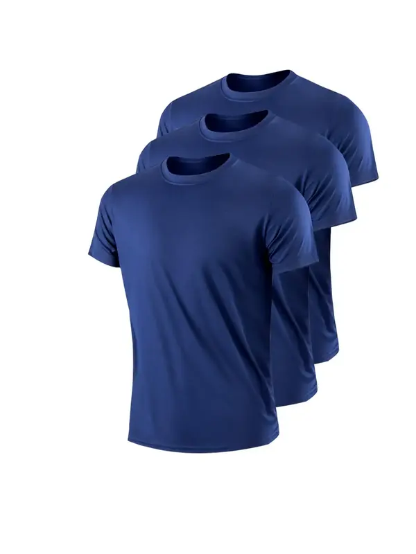 Men's Sports Tees, Breathable & Thin Quick Dry Solid Crew Neck Short Sleeve Loose Fit Fitness T-shirt, Men's Sportswear Clot...