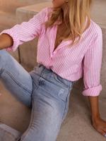 Women's Striped Print Button Front Shirt, Casual Long Sleeve  Top for Daily Wear, Ladies Clothes for All Seasons
