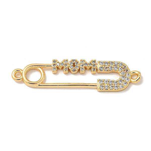 Mother's Day Brass Micro Pave Clear Cubic Zirconia Connector Charms