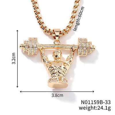 Cool Hip-hop High Street Fashion Brass Crystal Rhinestone Barbell Man Pendant Box Chain Necklaces