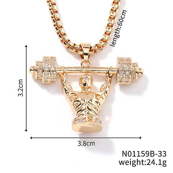 Cool Hip-hop High Street Fashion Brass Crystal Rhinestone Barbell Man Pendant Box Chain Necklaces