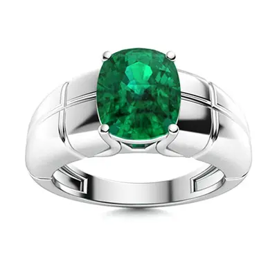 10K White Gold 2 to 7 CT Cushion Cut Emerald Engagement Band for Men