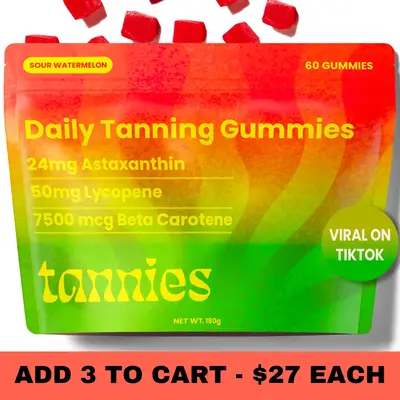 Tannies Tanning Gummies, Natural Tanning Supplement with Astaxanthin, Lycopene & Beta Carotene, Beauty Supplement Vitamin For...