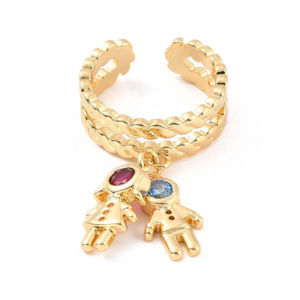 Cubic Zirconia Boy and Girl Charm Open Cuff Ring