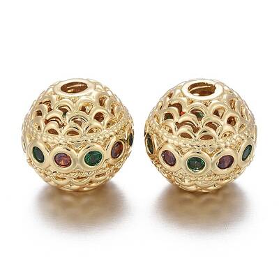 Brass Micro Pave Cubic Zirconia Beads