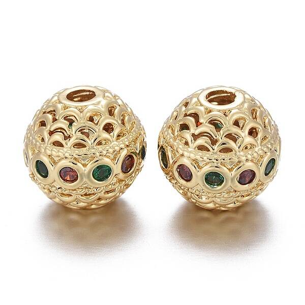Brass Micro Pave Cubic Zirconia Beads