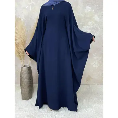 Ramadan Elegant Batwing Sleeve Maxi Dress - Burqas for Women, Modest Solid Loose Fit, Simple yet Stylish Long Sleeve Dress fo...