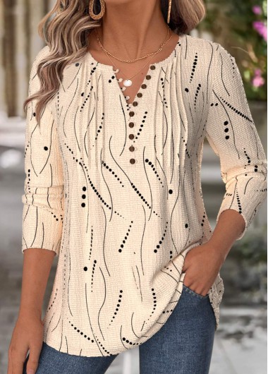 Modlily Light Camel Polka Dot Long Sleeve T Shirt - M