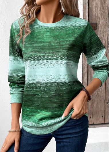 Modlily Green Patchwork Tribal Print Long Sleeve Sweatshirt - L