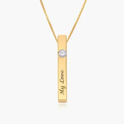 Gold Vermeil Personalized Birthstone Name Box Chain Bar Necklace for Women Men