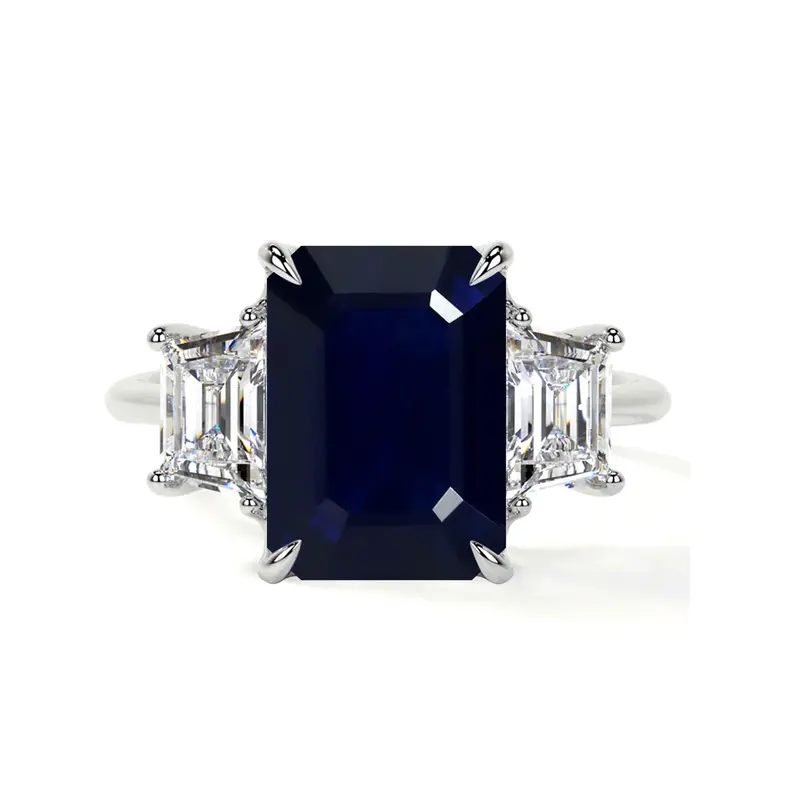 10K White Gold Emerald Cut Custom Engagement Ring Gemstone Rings