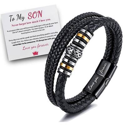 Word Love You Forever Braided Leather Triple Layer Multi-strand Bracelet