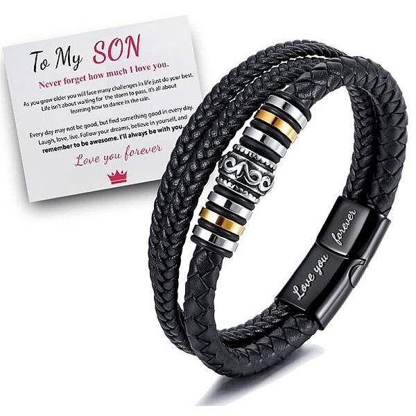 Word Love You Forever Braided Leather Triple Layer Multi-strand Bracelet