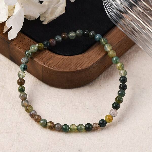 Natural Indian Agate Beaded Stretch Bracelets