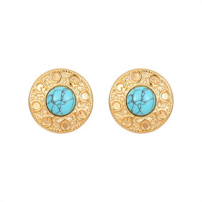 Synthetic Turquoise Flat Round Stud Earrings