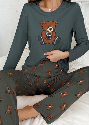 Modlily Blackish Green Animal Print Lounge Top and Pants - M