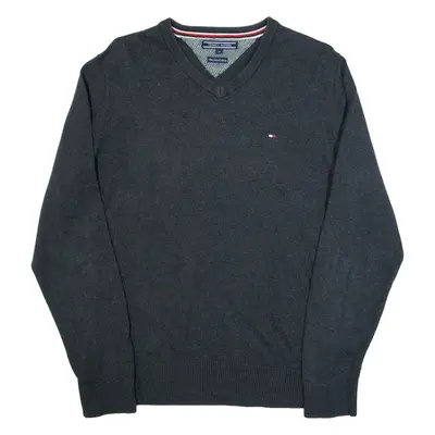 TOMMY HILFIGER Mens Jumper Blue V-Neck Tight Knit M