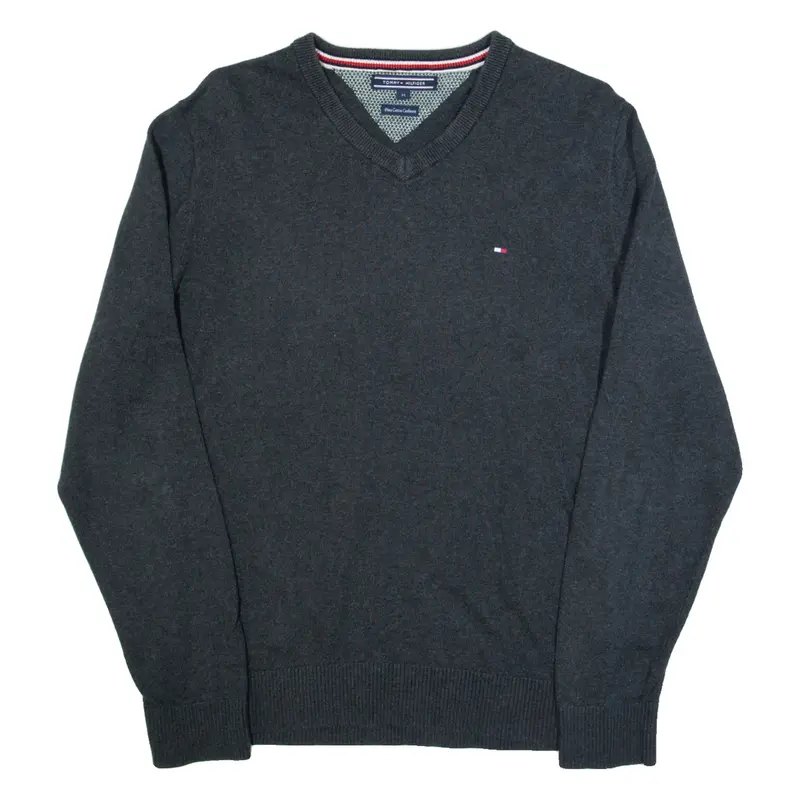 TOMMY HILFIGER Mens Jumper Blue V-Neck Tight Knit M