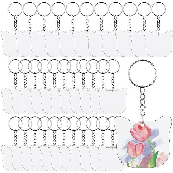 30Pcs Iron Split Key Rings with Chain