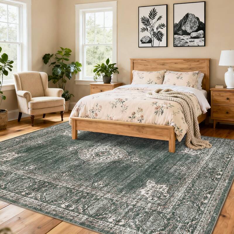 Garvee Floral Vintage Area Rug Soft Non Slip Machine Washable Distressed Vintage Brown 5x7ft Living Room Bedroom Dining