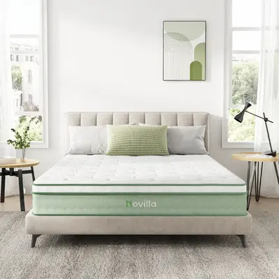 Novilla Hybrid Mattress in a Box,Fiberglass-Free, High Density Base Foam, Pocket Coils, Medium Firm Mattress, 10/12 Inch, Twi...