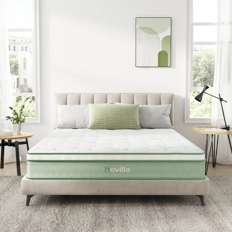 Novilla Hybrid Mattress in a Box,Fiberglass-Free, High Density Base Foam, Pocket Coils, Medium Firm Mattress, 10/12 Inch, Twi...