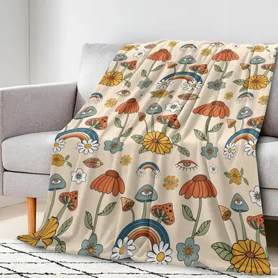 Cartoon Print Flannel Throw Blanket, 1 Count Soft Cozy Napping Blanket For Office Home Camping Trip, Warm Air-conditioned Roo...