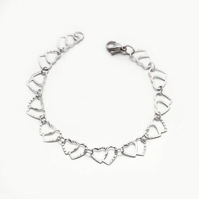 Tarnish Resistant 304 Stailess Steel Heart to Heart Link Chain Bracelets