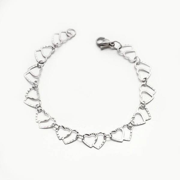 Tarnish Resistant 304 Stailess Steel Heart to Heart Link Chain Bracelets