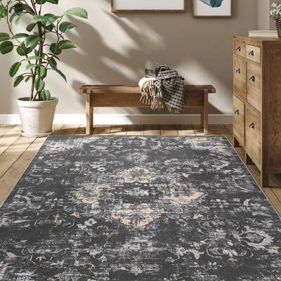 Garvee Area Rug 9x12 Washable Rugs for Living Room Distressed Vintage Rug for Bedroom Tribal Medallion Office Rug Low Pile Ne...