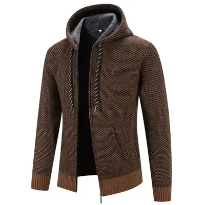Men's Fleece Clothes Knit Cardigan Jumper Hooded Jackets Brown Sweaters Warm Harajuku Coat