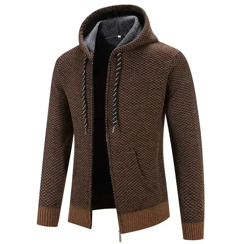 Men's Fleece Clothes Knit Cardigan Jumper Hooded Jackets Brown Sweaters Warm Harajuku Coat