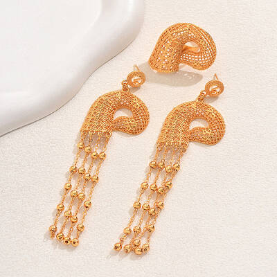 Vintage Alloy Hollowed-out Conch Shape Ring & Tassel Earrings Sets for Women