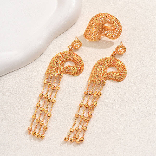 Vintage Alloy Hollowed-out Conch Shape Ring & Tassel Earrings Sets for Women