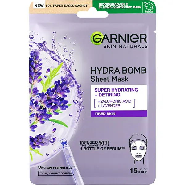 Garnier Moisturizing Fabric Mask Against Signs of Fatigue With Lavender Extract Skin Natura L S Hydra Bomb (Fabric Mask) 28 G